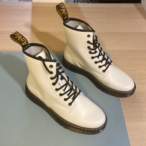 Dr. Martens Zavala white leather 8 eyelet lace up combat boots